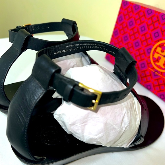 Tory burch Zoey Women’s 9.5 Black Leather Ankle Strap Wedge Sandals - Picture 5 of 10